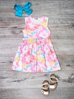 Sydney So Sweet Rainbow Swirl Tie Dye Tank Top Girls Spring Summer Dress