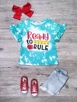 Sydney So Sweet Ready To Rule Blue Acid Wash Girls Back To School Top