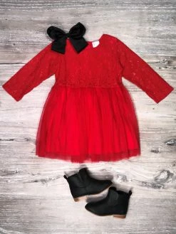 Sydney So Sweet Red Chiffon Lace Long Sleeve Special Occasion Girls Tutu Dress Dresses & Skirt Sets