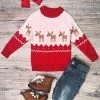 Sydney So Sweet Red Nosed Reindeer Cozy Red Girls Christmas Sweater T-Shirts & Tops