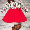 Sydney So Sweet Red Winter Floral Long Sleeve Girls Skater Dress