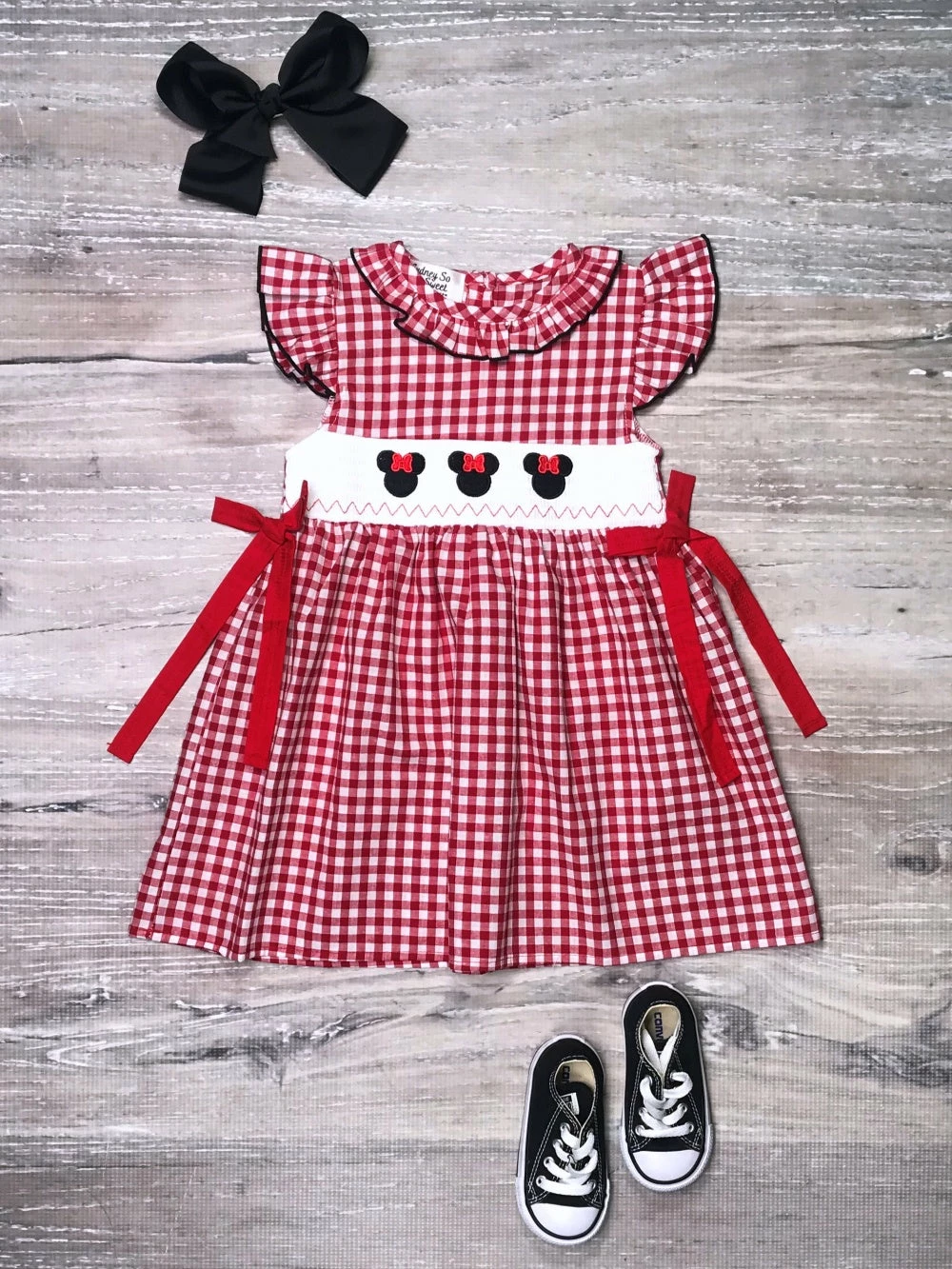 Sydney So Sweet New Arrivals Red & Black Gingham Mouse Head Smocked Ruffle Collar Girls Dress 1 Sydney So Sweet New Arrivals Red & Black Gingham Mouse Head Smocked Ruffle Collar Girls Dress