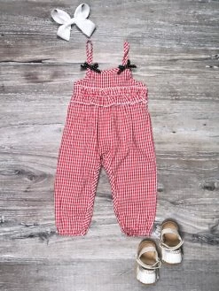 Sydney So Sweet Red & White Gingham Ruffle Girls Baby Romper