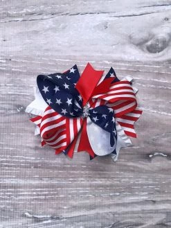 Sydney So Sweet New Arrivals Red, White, & Blue American Flag Girls Hair Bow