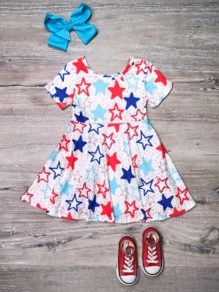 Sydney So Sweet Red, White, & Blue Patriotic Stars Girls 4th Of July Skater Dress New Arrivals