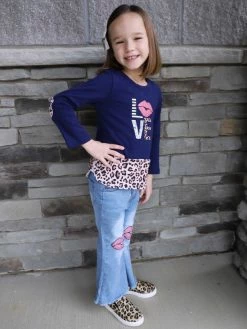Sydney So Sweet Love Kiss Cheetah Navy Flare Denim Girls Outfit