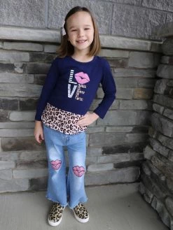 Sydney So Sweet Love Kiss Cheetah Navy Flare Denim Girls Outfit