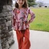 Sydney So Sweet Vintage Floral Ivy Pink & Rust Orange Wide Leg Corduroy Ruffle Girls Outfit