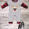 Sydney So Sweet Baby Boutique Reindeer Patrol Buffalo Plaid Boys Christmas Baby Romper