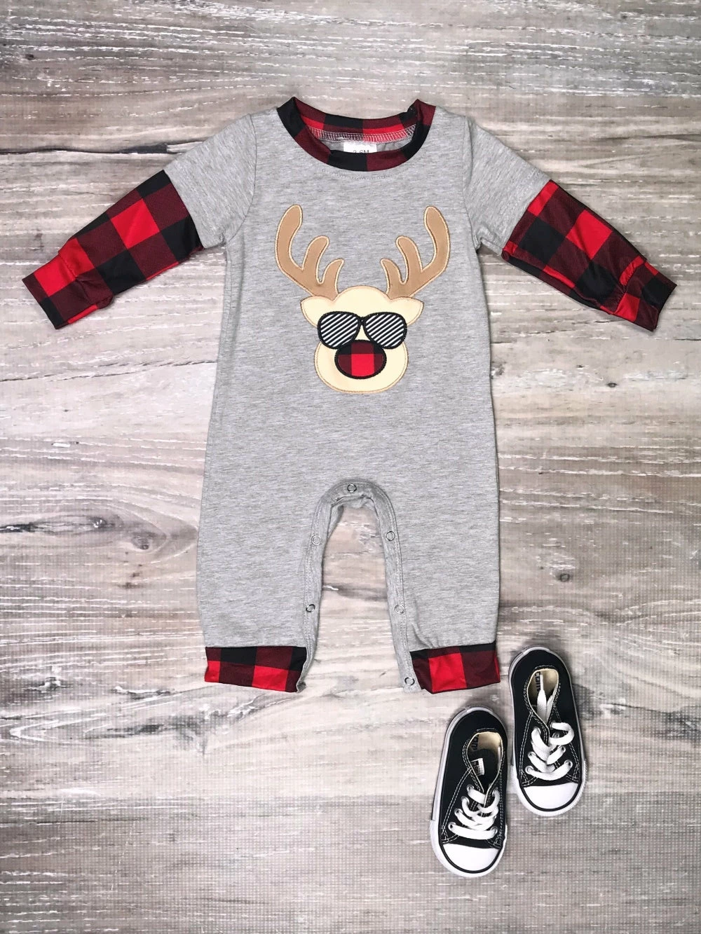 Sydney So Sweet Baby Boutique Reindeer Patrol Buffalo Plaid Boys Christmas Baby Romper 1 Sydney So Sweet Baby Boutique Reindeer Patrol Buffalo Plaid Boys Christmas Baby Romper