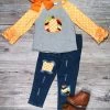 Sydney So Sweet Retro Yellow Chevron Pumpkin Patch Denim Fall Girls Outfit
