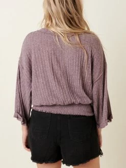 Sydney So Sweet Women's Clothing Rib Smocking Women's Textured Sweater Top Mauve Purple