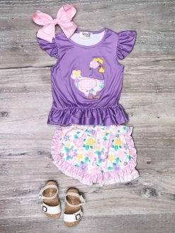 Sydney So Sweet Shorts & Capri Outfits Rooster Ruffles Purple & Yellow Floral Girls Shorts Outfit