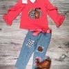 Sydney So Sweet Rosey Pink Country Ruffle Pumpkin Plaid Girls Denim Outfit