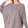 Sydney So Sweet Round Neck Hi Lo Pocket Women's Sweater Eggplant Women's Clothing