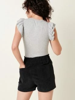 Sydney So Sweet Ruffle Short Sleeve Ribbed Women's Bodysuit + Multiple Colors