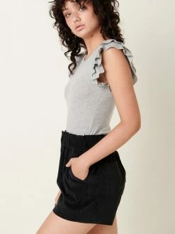 Sydney So Sweet Ruffle Short Sleeve Ribbed Women's Bodysuit + Multiple Colors