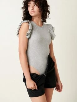 Sydney So Sweet Ruffle Short Sleeve Ribbed Women's Bodysuit + Multiple Colors