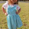 Sydney So Sweet Ballerina Bunny Teal Stripe Ruffle Girls Jumper Dress Set