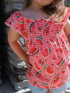 Sydney So Sweet New Arrivals Watermelon Picnic Red Flutter Girls Denim Shorts Outfit 8 Sydney So Sweet New Arrivals Watermelon Picnic Red Flutter Girls Denim Shorts Outfit