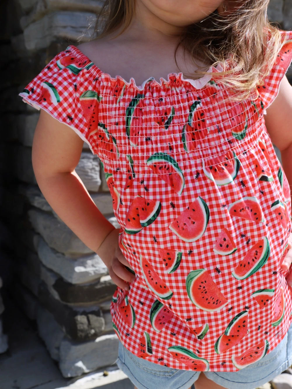 Sydney So Sweet New Arrivals Watermelon Picnic Red Flutter Girls Denim Shorts Outfit 3 Sydney So Sweet New Arrivals Watermelon Picnic Red Flutter Girls Denim Shorts Outfit