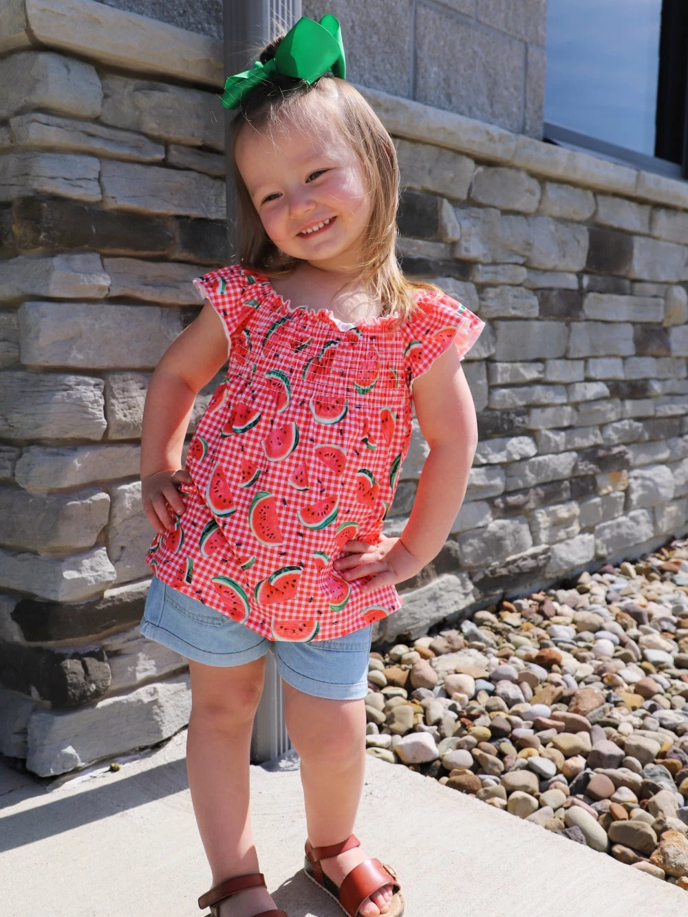 Sydney So Sweet New Arrivals Watermelon Picnic Red Flutter Girls Denim Shorts Outfit 1 Sydney So Sweet New Arrivals Watermelon Picnic Red Flutter Girls Denim Shorts Outfit