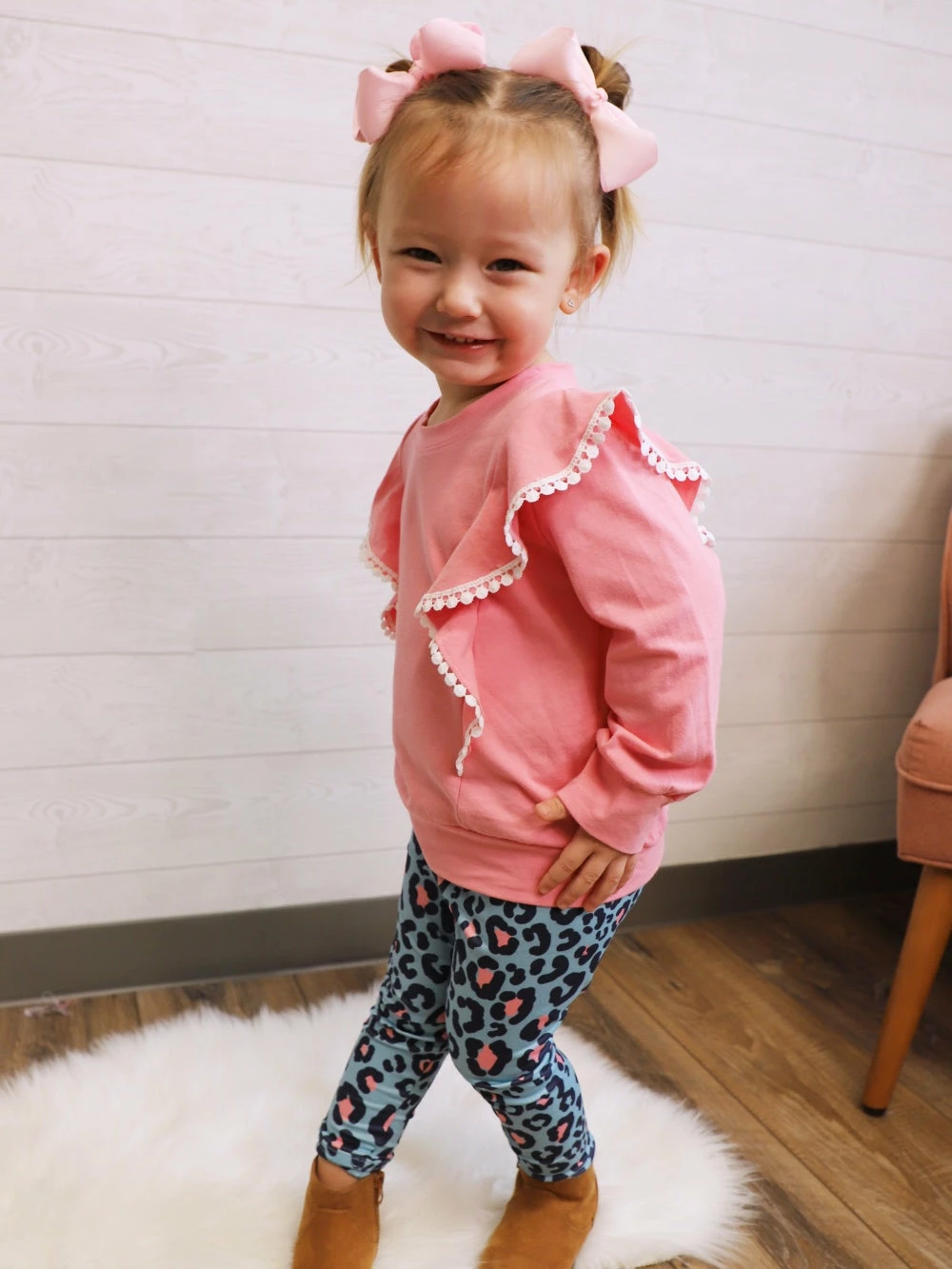 Sydney So Sweet 2 Piece Pants Outfits Wild At Heart Pink & Blue Leopard Ruffle Girls Outfit 3 Sydney So Sweet 2 Piece Pants Outfits Wild At Heart Pink & Blue Leopard Ruffle Girls Outfit