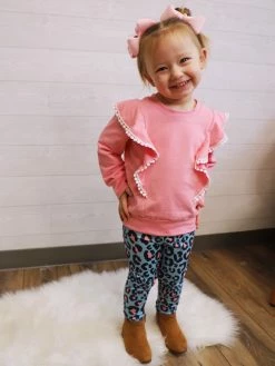 Sydney So Sweet 2 Piece Pants Outfits Wild At Heart Pink & Blue Leopard Ruffle Girls Outfit