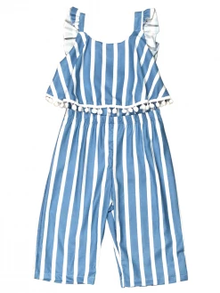 Sydney So Sweet Blue & White Stripe Pom Pom Girls Jumpsuit