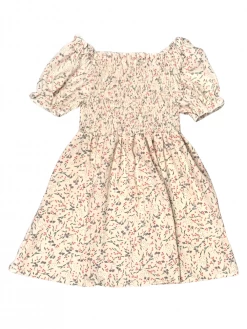 Sydney So Sweet Dresses & Skirt Sets Ivory Dusty Rose Ditsy Floral Puff Sleeve Smocked Girls Dress