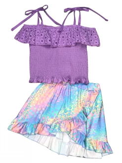 Sydney So Sweet Dresses & Skirt Sets Pastel Purple Rainbow Cheetah Smocked Girls Skirt Outfit