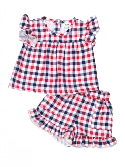 Sydney So Sweet Shorts & Capri Outfits American Plaid Red & Blue Ruffle Baby Girls Outfit
