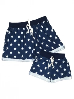 Sydney So Sweet Shorts & Capri Outfits Mommy And Me - Navy Star Cuffed Drawstring Matching Shorts