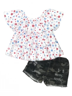 Sydney So Sweet Stardust Patriotic Camo Girls 4th Of July Shorts Outfit