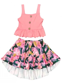 Sydney So Sweet Pink Tropical Hibiscus Flower Ruffle Girls Skirt Outfit