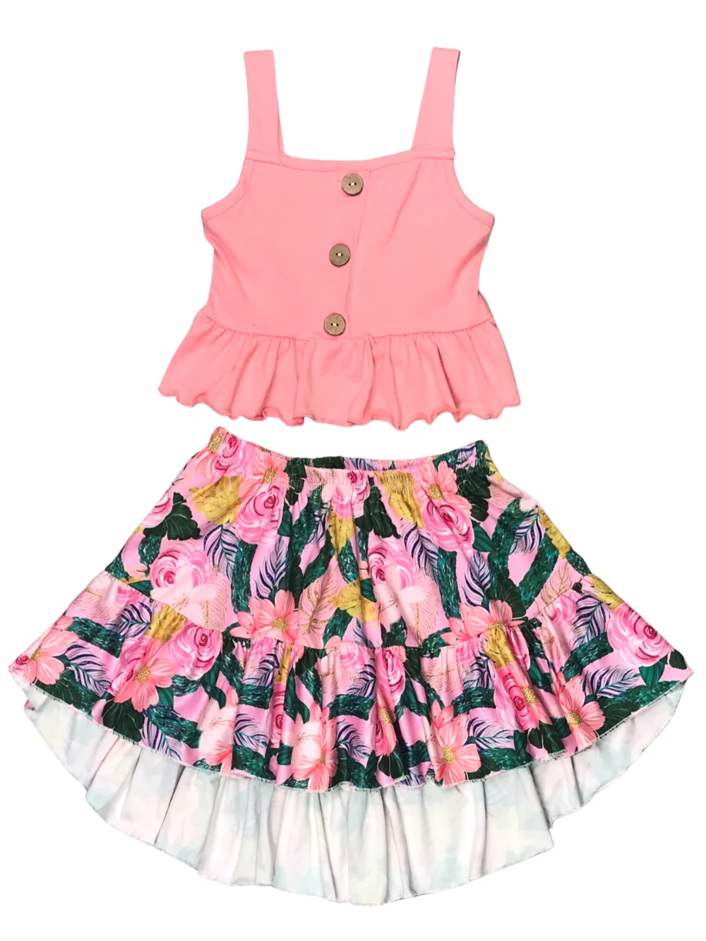 Sydney So Sweet Pink Tropical Hibiscus Flower Ruffle Girls Skirt Outfit 2 Sydney So Sweet Pink Tropical Hibiscus Flower Ruffle Girls Skirt Outfit