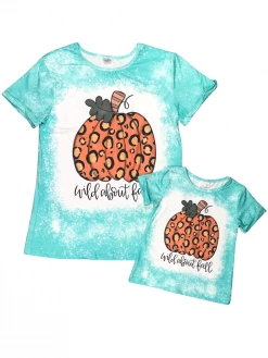 Sydney So Sweet Mom & Me Matching Mom & Me - Wild About Fall Pumpkin Blue Acid Wash Matching T-Shirt