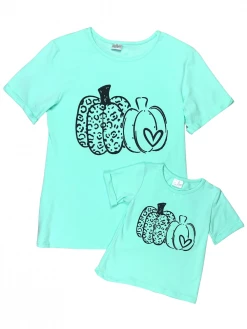 Sydney So Sweet Mommy And Me - Love Fall Mint Cheetah Pumpkin Matching T-Shirt Mom & Me Matching