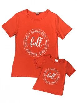 Sydney So Sweet Mom & Me Matching Mommy And Me - Fall Football Bonfires Pumpkin Spice Orange Matching T-Shirt