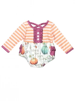 Sydney So Sweet Autumn Is Calling Orange Stripe Pumpkin Girls Fall Baby Romper Baby Boutique
