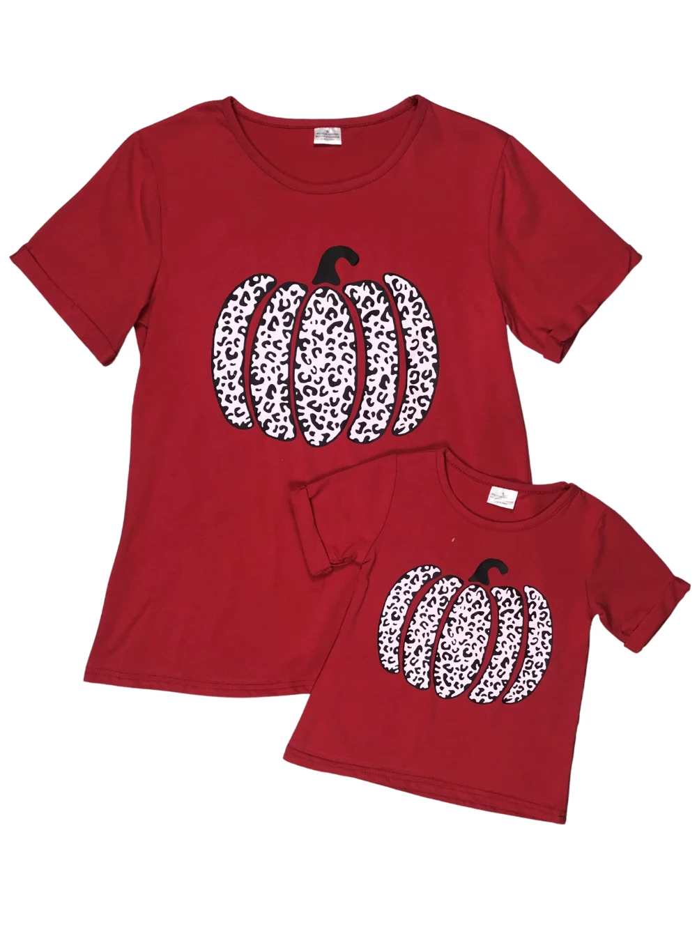 Sydney So Sweet Mommy And Me - Burnt Red Fall Cheetah Pumpkin Matching T-Shirt 2 Sydney So Sweet Mommy And Me - Burnt Red Fall Cheetah Pumpkin Matching T-Shirt