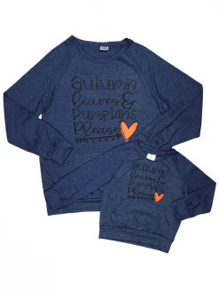 Sydney So Sweet Mommy And Me - Pumpkins Please Heathered Navy Pullover Matching Top Mom & Me Matching