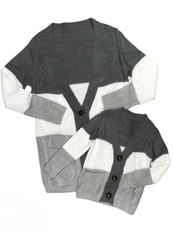 Sydney So Sweet Mommy And Me - Gray Stripe Button Up Cardigan Matching Sweater
