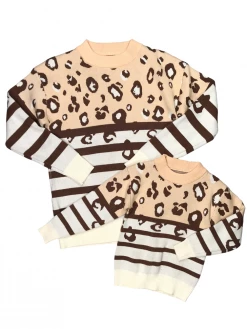 Sydney So Sweet Mom & Me Matching Mommy And Me - Cheetah Stripe Brown Pullover Matching Sweater
