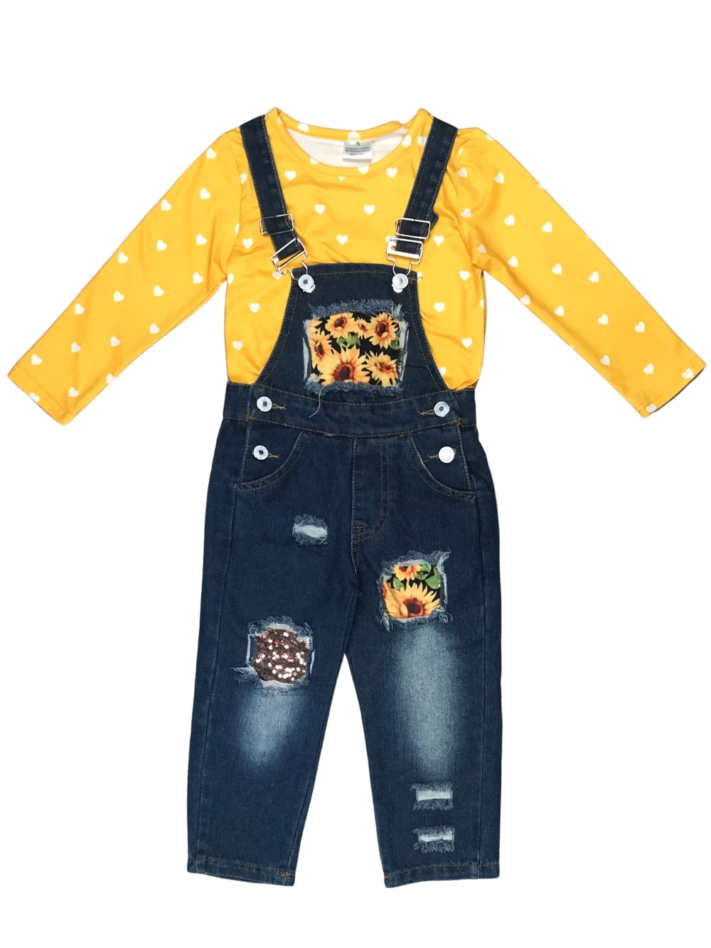 Sydney So Sweet Sunshine Sunflower Yellow Heart Girls Fall Overall Set 3 Sydney So Sweet Sunshine Sunflower Yellow Heart Girls Fall Overall Set
