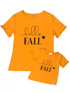 Sydney So Sweet Mommy & Me - Hello Fall Yellow Leaf Matching T-Shirt Mom & Me Matching