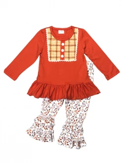 Sydney So Sweet 2 Piece Pants Outfits Autumn Ivy Orange Ruffle Girls Fall Boutique Style Outfit