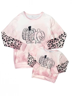 Sydney So Sweet Mom & Me Matching Mommy And Me - Pretty Pink Pumpkins Cheetah Pullover Matching Top