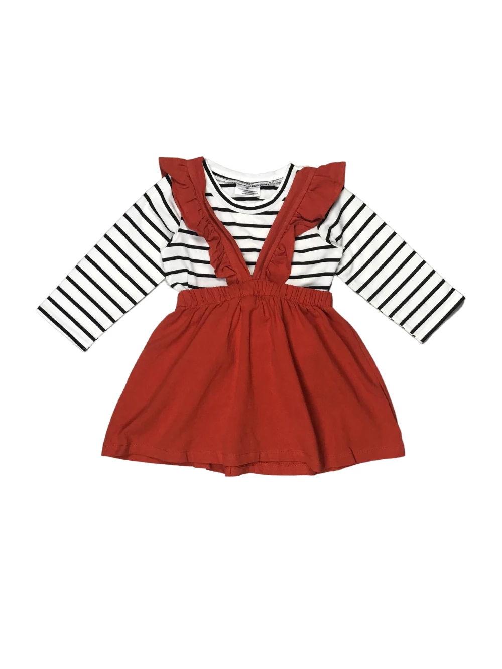 Sydney So Sweet Rust Orange Stripe Ruffle Girls Suspender Outfit Dresses & Skirt Sets 7 Sydney So Sweet Rust Orange Stripe Ruffle Girls Suspender Outfit Dresses & Skirt Sets