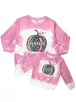 Sydney So Sweet Mommy And Me - Blush Pink Pumpkin Acid Wash Cheetah Fall Matching Top Mom & Me Matching